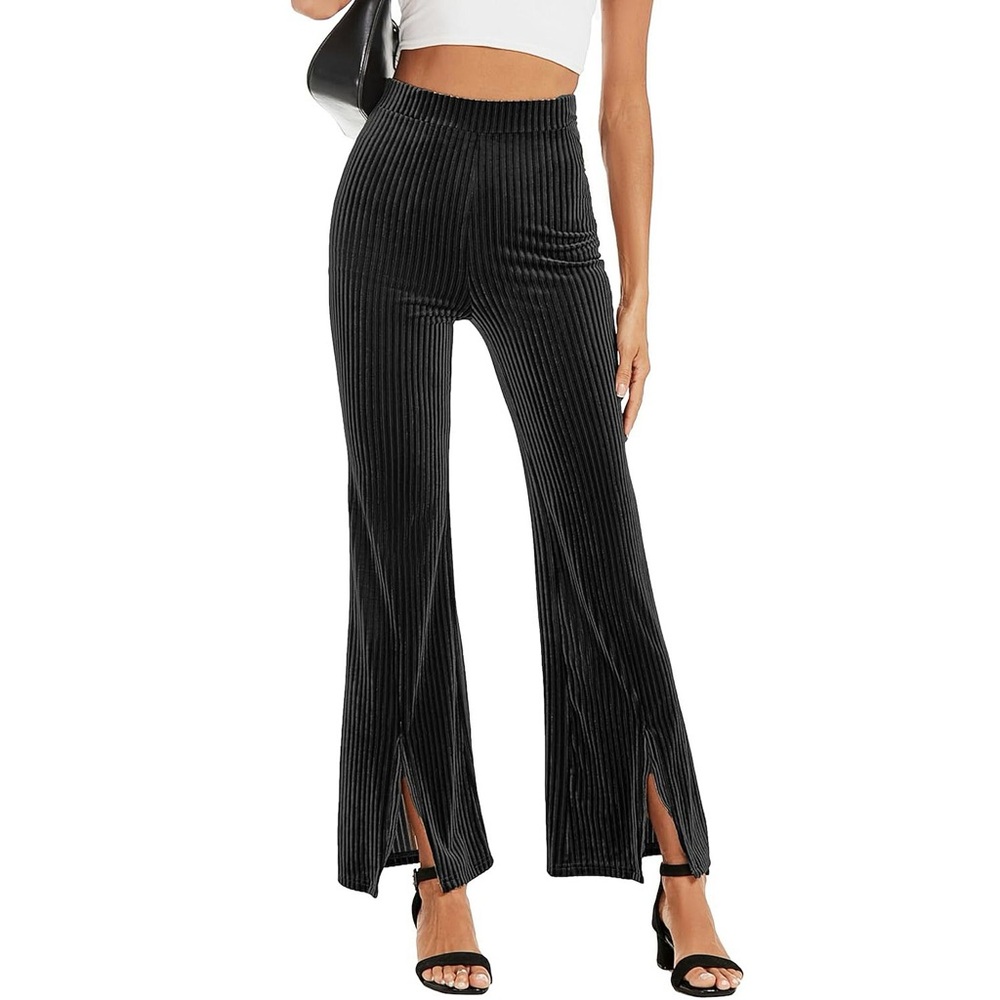 Derek Heart Black Ribbed Flare Pants